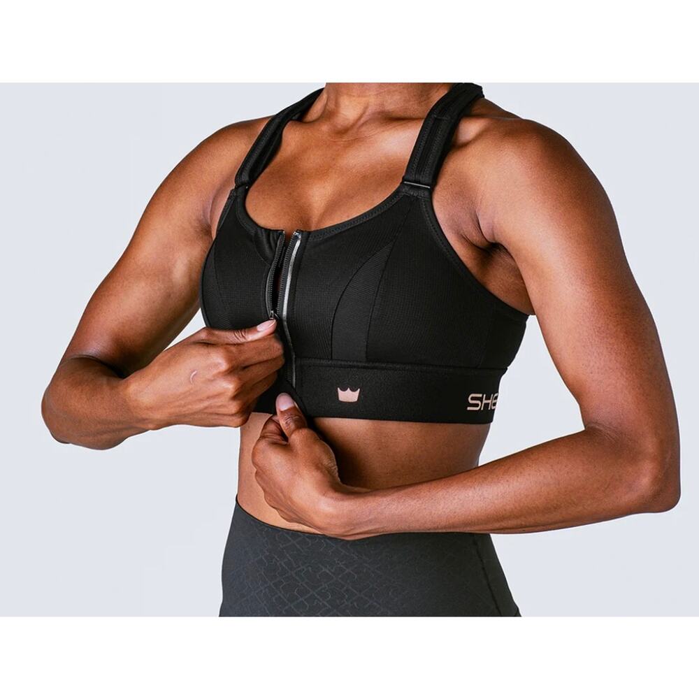 NWT SHEFIT Ultimate Sports Bra Sz 3 Luxe Black Adjustable High Impact Front Zip - Picture 2 of 16